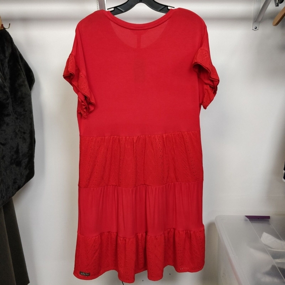 MATILDA JANE Enchanted Garden Dress Tiered Knit & Eyelet Red Oversized Small - Picture 11 of 13